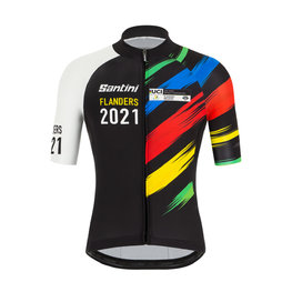 SANTINI jersey de manga corta - UCI WC FLANDERS 2021 - negro/arcoíris